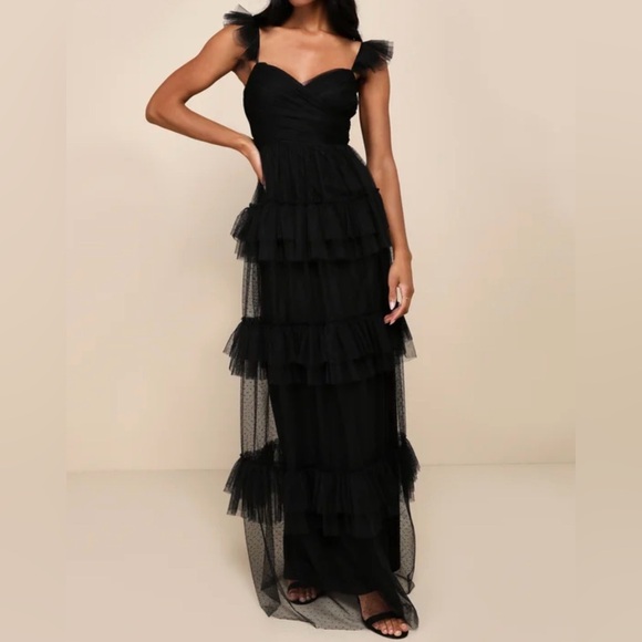 Lulus Dresses & Skirts - Lulus | Pure Radiance Black Mesh Swiss Dot Tiered Maxi Dress